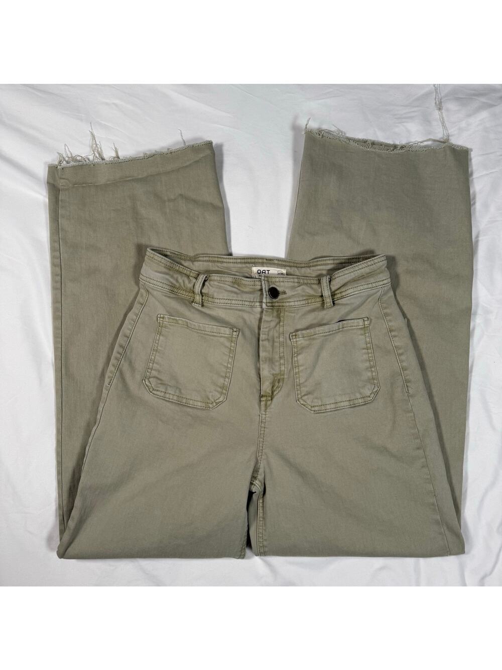 Oat New York High Rise Wide Leg Jeans light green / cream color womens 6/28